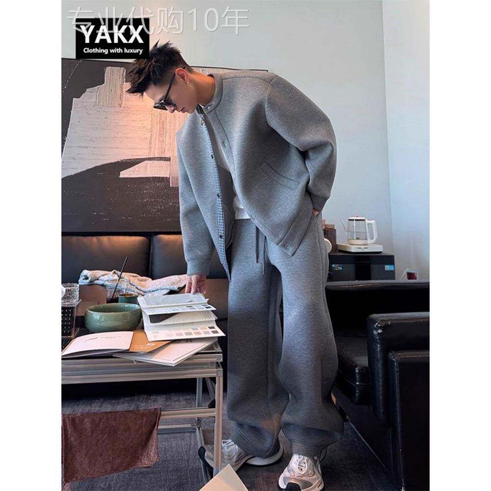 高端灰色休闲套装男士春秋冬季2025新款开衫卫衣卫裤男款穿搭一套