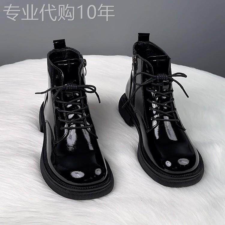 真皮平底马丁靴女2025年新款秋冬季加绒英伦风漆皮短靴爆款单靴子