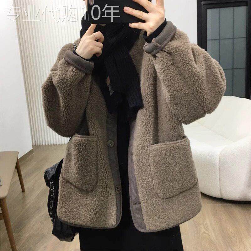 皮毛一体彷羊羔毛外套女秋冬2025新款加厚保暖单排扣开衫休闲上衣
