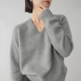 欧货软糯羊绒衫 百搭V领毛衣高级感洋气厚打底 女100纯羊绒冬季 新款