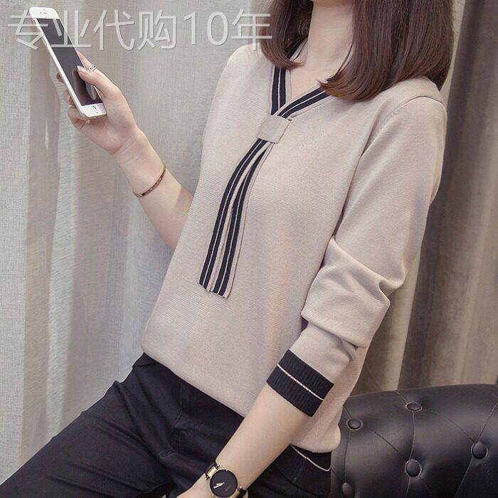 针织上衣女长袖春秋气质打底衫毛衣女宽松显瘦胖妹妹春装大码女装