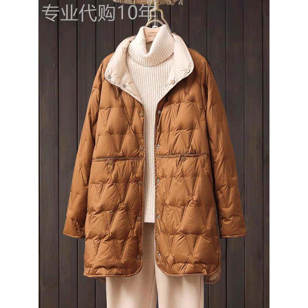 潮牌双面轻薄羽绒服女2025冬新款中长款宽松大码200斤小个子外套