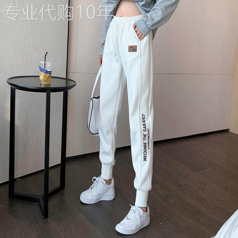 潮牌卫裤女2025年春秋新款宽松休闲运动女裤子高腰显瘦白色哈伦裤