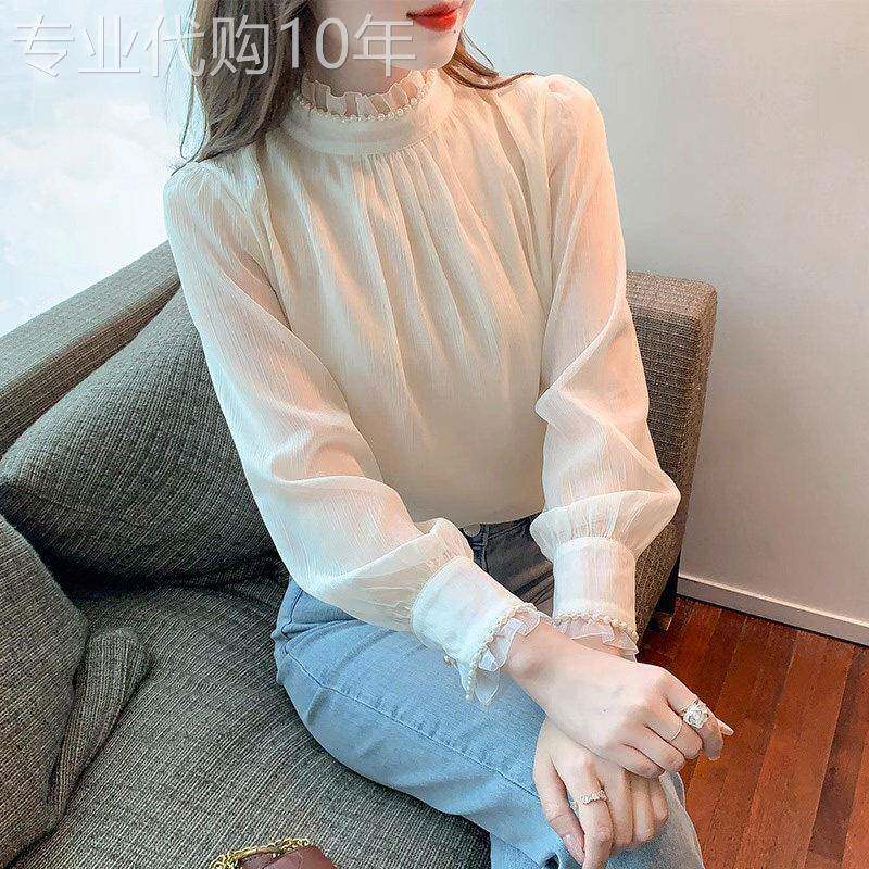 雪纺衬衫女长袖秋冬2025新款时尚洋气小衫加绒蕾丝打底衫内搭上衣