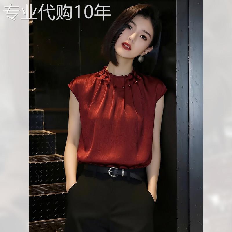 红色高端短袖衬衫女装夏季2026年新款轻奢设计感上衣复古绝美小衫