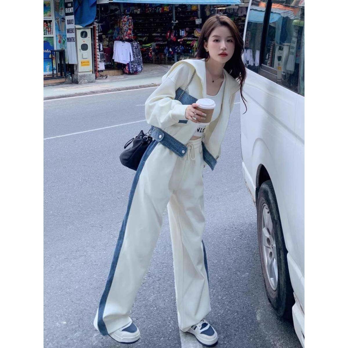 春款韩系运动风卫衣套装裤女2025新款休闲小众设计感撞色两件套春