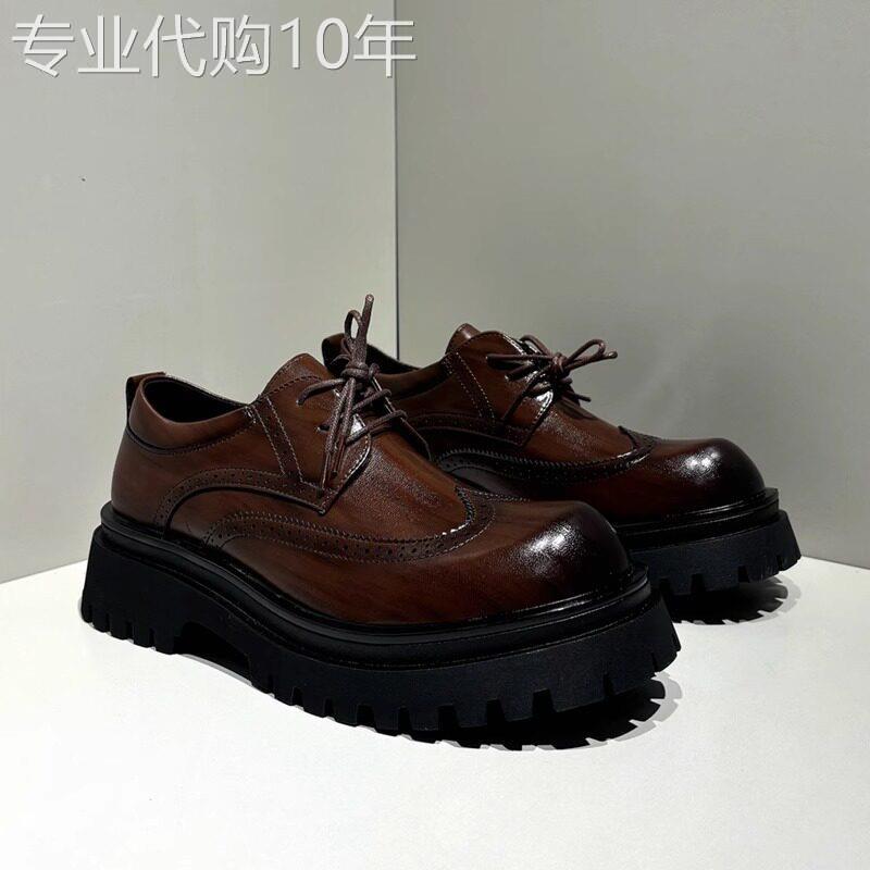 【高品质】皮鞋男款厚底增高雕花布洛克男鞋商务正装休闲潮大头鞋