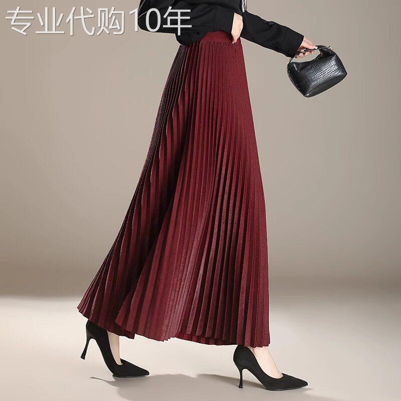 百褶裙半身裙女春秋2026新款a字高腰显瘦垂感大摆伞裙红色长裙子