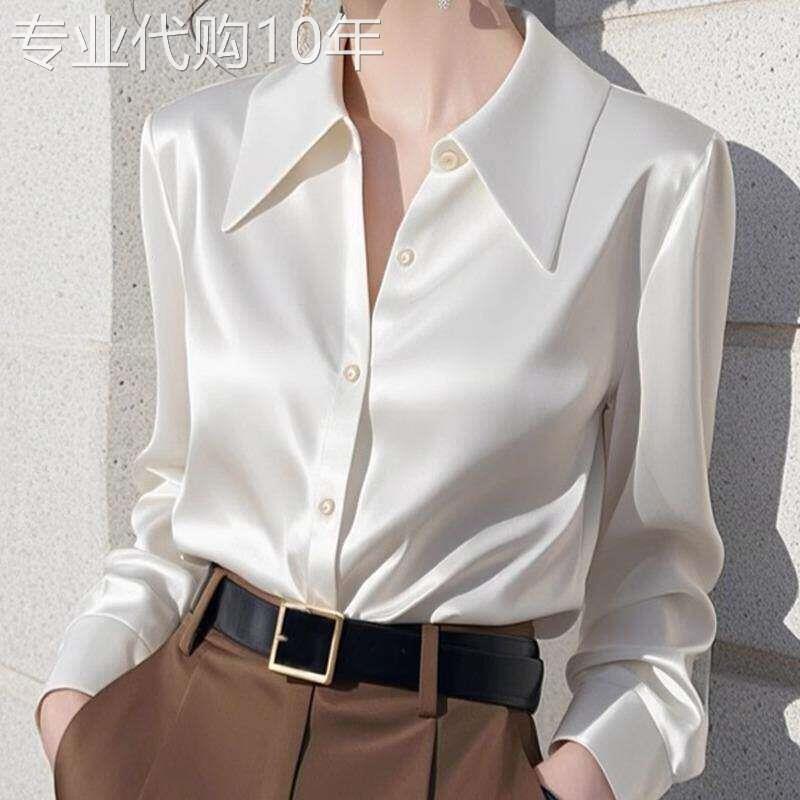 高级感白色醋酸衬衫女春季独立优雅职业气质衬衫抗皱正装面试上衣