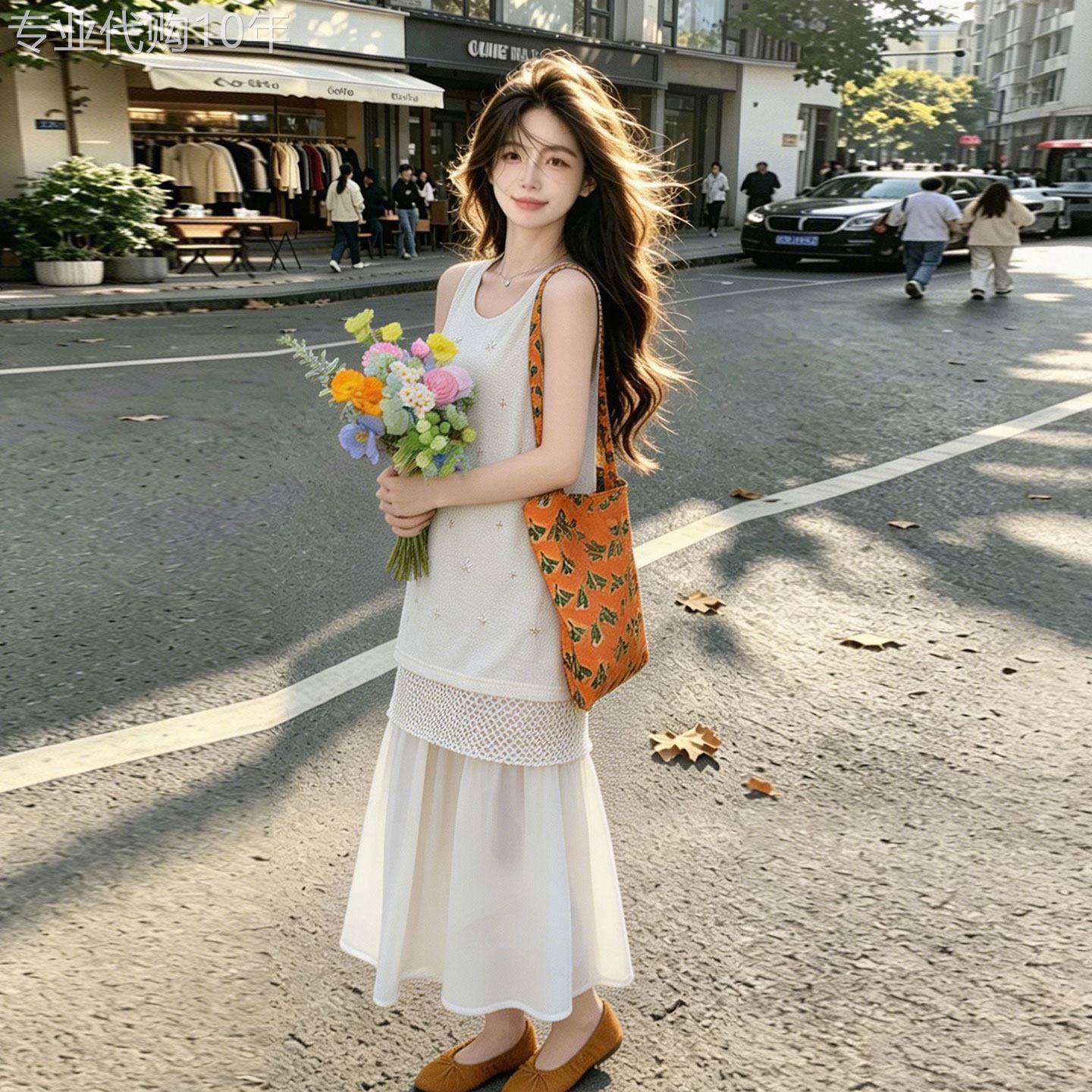 2026新款无袖设计感洋装女夏白色假两件蕾丝拼接长裙高级感裙子