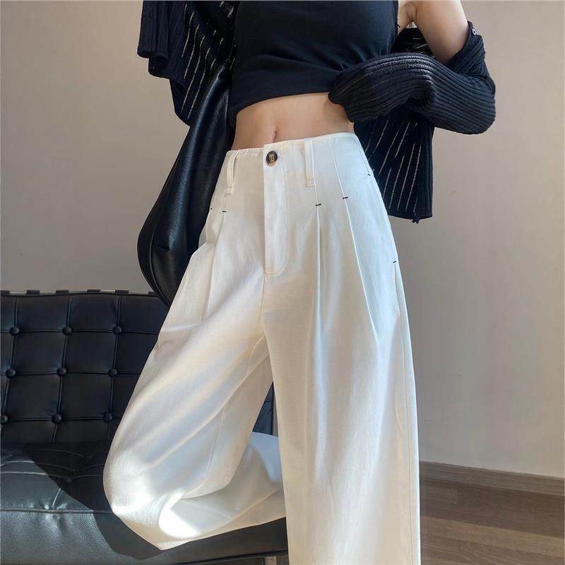 百搭气质白色西装阔腿裤秋冬新款高腰垂感休闲高级感老钱风直筒裤