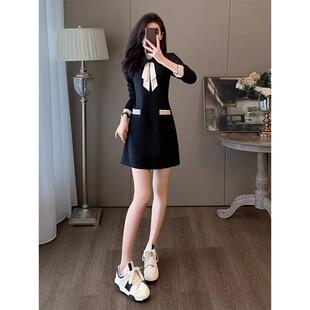 欧洲站法式小香风连衣裙女2025春秋新款小个子高级感轻奢小黑裙子