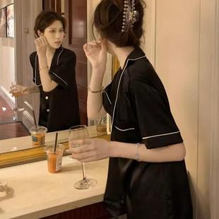 两件套装 桑蚕丝睡衣女24款 长裤 夏季 高级感纯色家居服休闲外穿 短袖