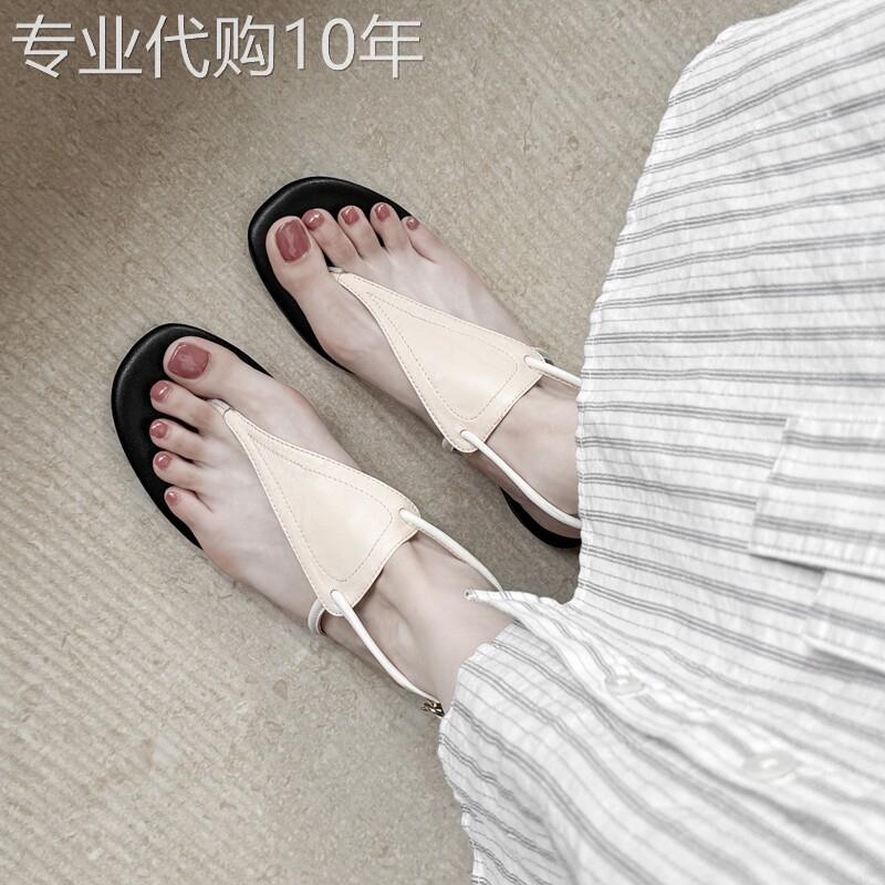 艺术女生！小众设计夹角凉拖外穿女夏日网红简约风羊皮平底罗马鞋