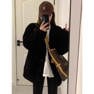 日系黑色羊羔毛绒外套女秋冬季新款爆款高级感超好看加厚休闲百搭