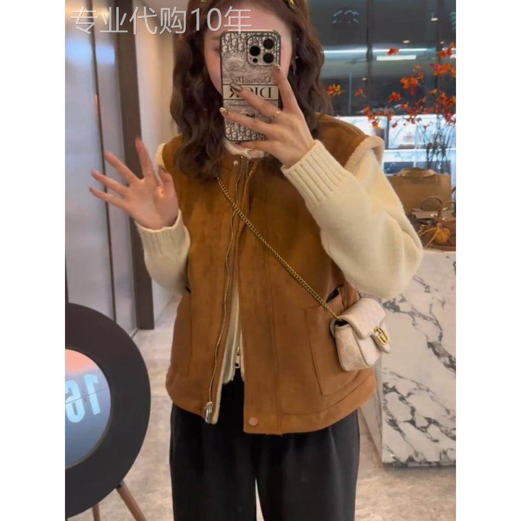欧货两面穿羊羔毛马甲女2025秋冬宽松皮毛一体背心坎肩鹿皮绒马夹