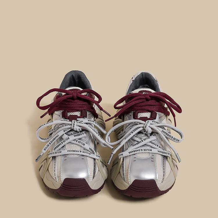 香港厚底增高老爹鞋女2025秋季新款覆古银色透气拼接不累脚运动鞋