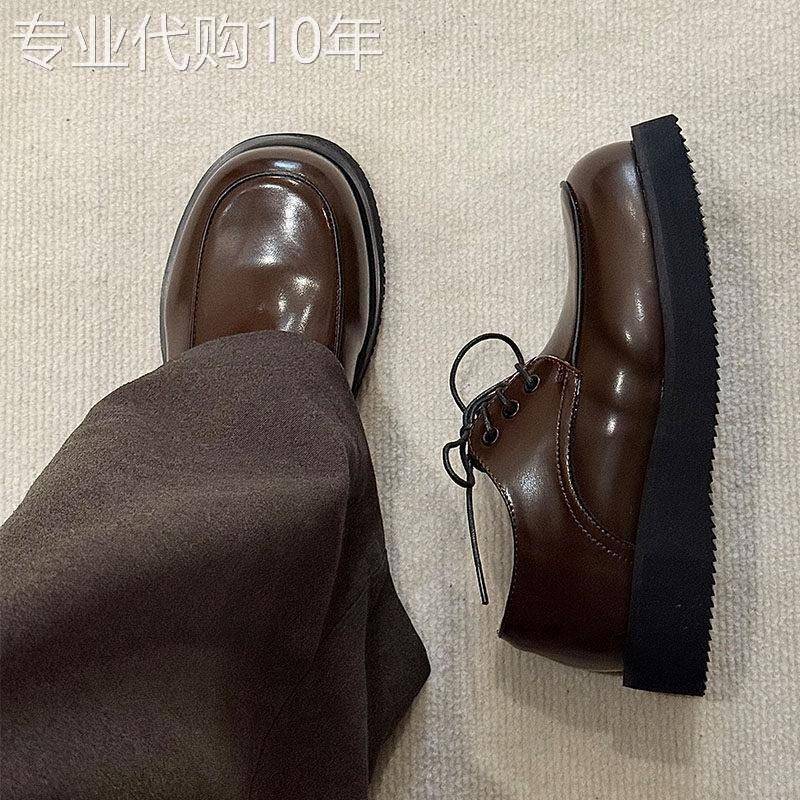【高品质】棕色皮鞋男款德比鞋大头厚底增高鞋商务正装休闲男鞋子