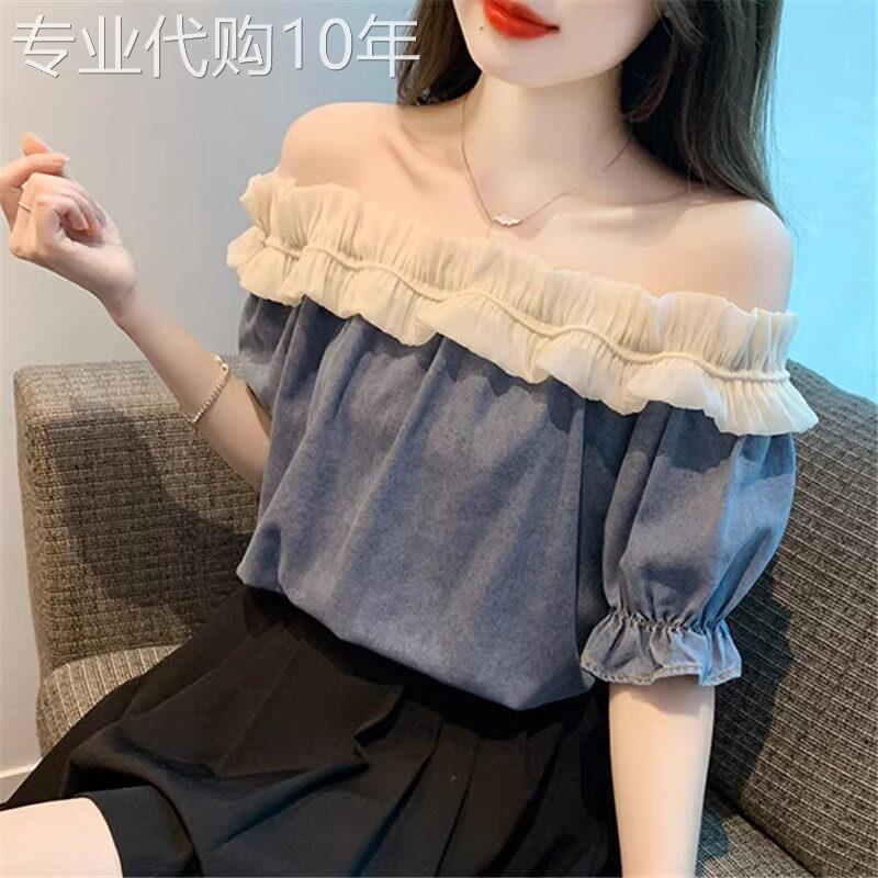 短袖衬衫女2025新款夏季法式宽松一字肩高级感轻奢减龄洋气上衣女