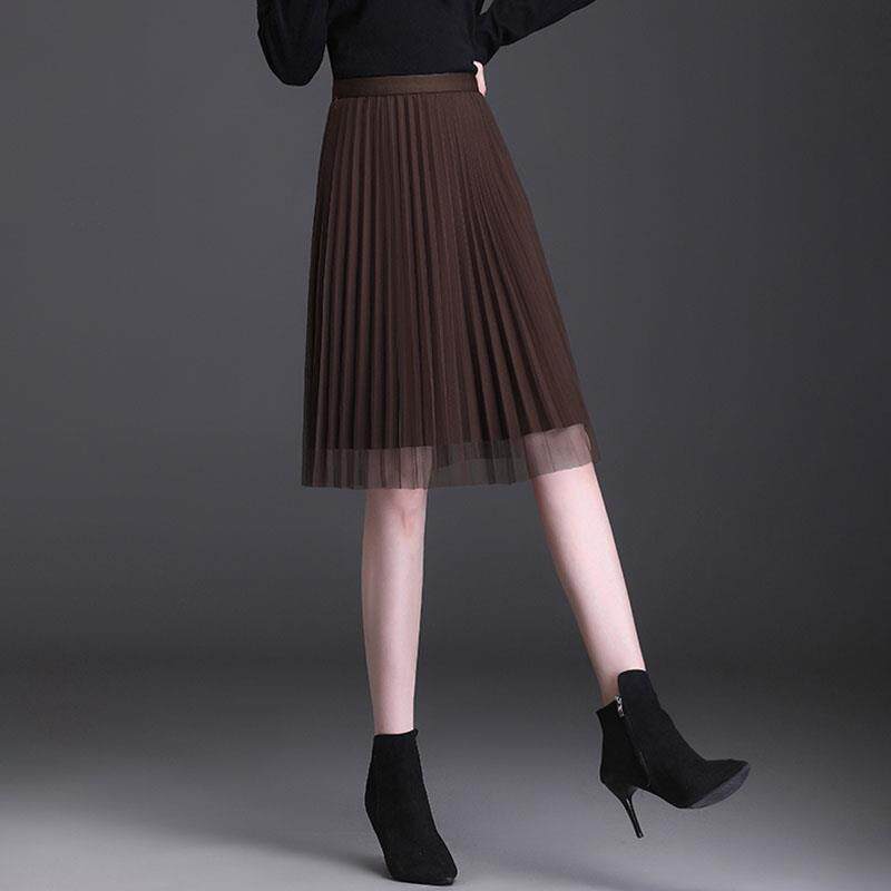 咖色毛呢半身裙女秋冬2025新款高腰百褶裙纱裙春秋小个子a字裙子