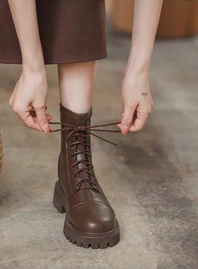 guidi fame英伦风真皮短靴女秋冬新款覆古小个子女靴内增高马丁靴