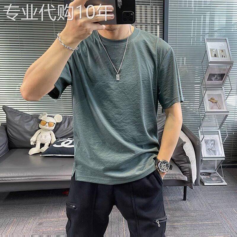 天丝棉麻短袖T恤男夏季潮牌韩版修身印花圆领百搭休闲男装上衣服
