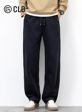 香港CLG潮牌黑色运动裤直筒宽松潮流松紧腰休闲裤子秋季新款卫裤