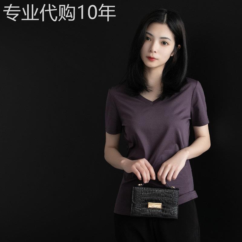 短袖t恤女2026年新款夏季纯棉宽松V领短款半袖显瘦纯色丝光棉上衣