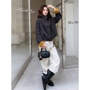 香港高级感撞色毛呢外套女冬季新款高级感气质设计感小众短款大衣