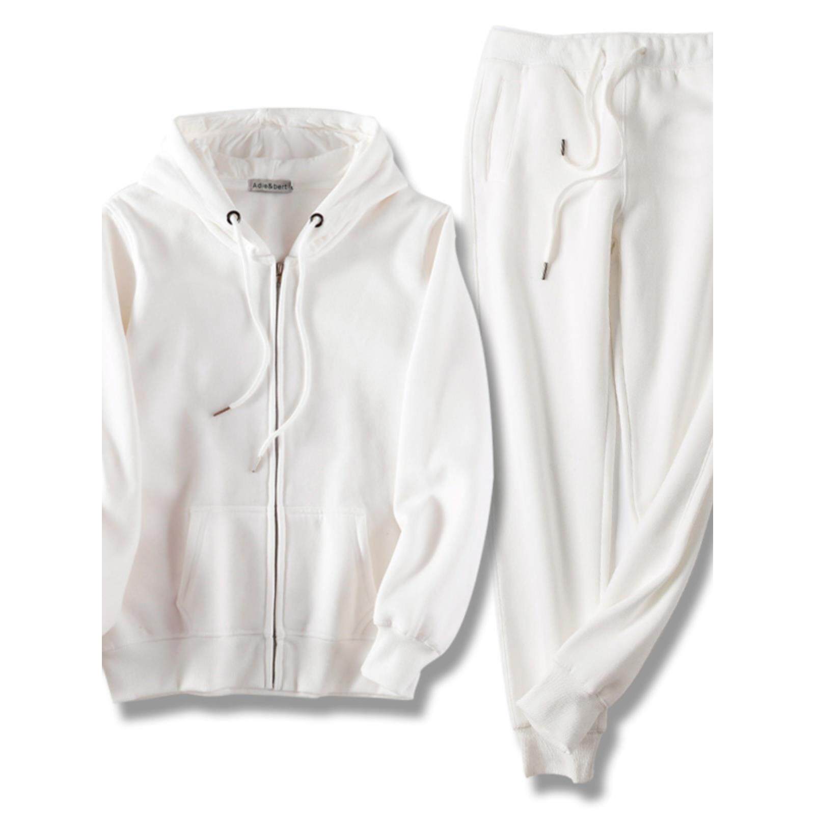 韩国白色运动套装女春秋薄款加绒新款连帽卫衣卫裤宽松休闲两件套