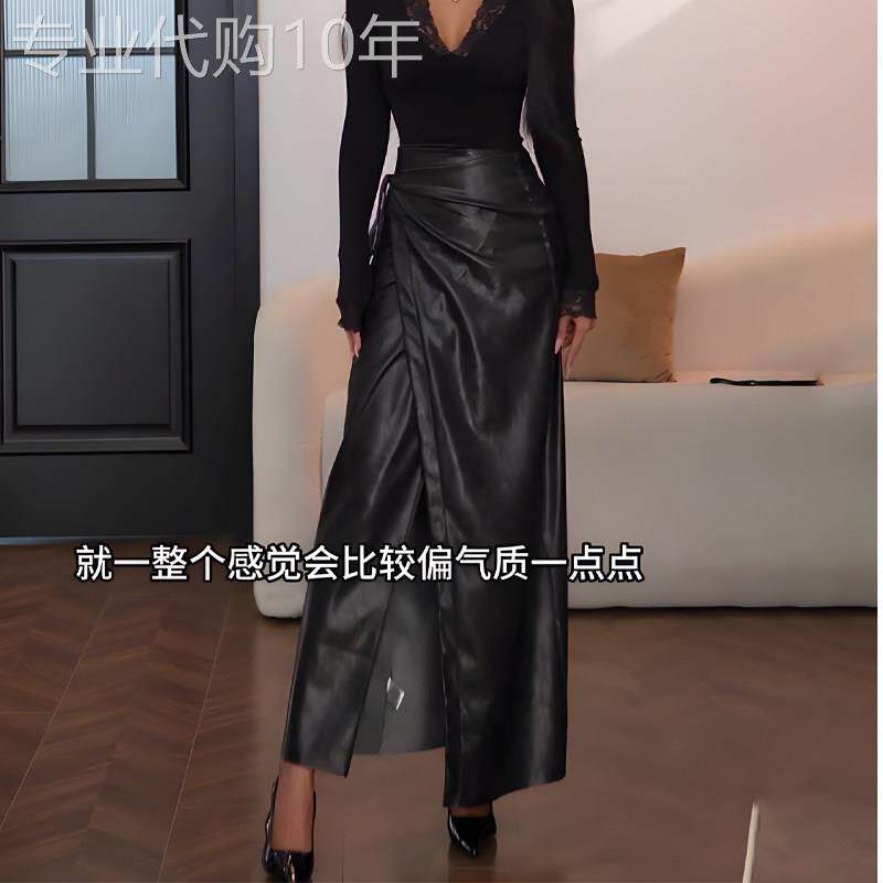 一片式黑色PU皮裙女2025冬季新款时髦气质高腰显瘦宽松哑光A字裙