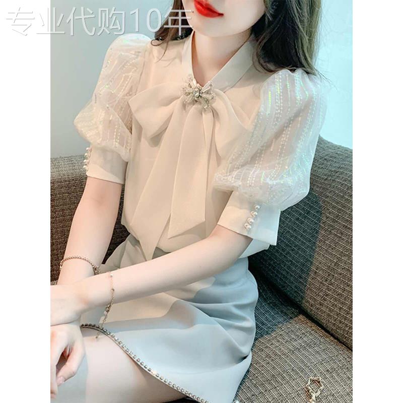 雪纺衬衫女2026新款夏季娃娃领新高级感轻奢减龄洋派泡泡袖上衣女