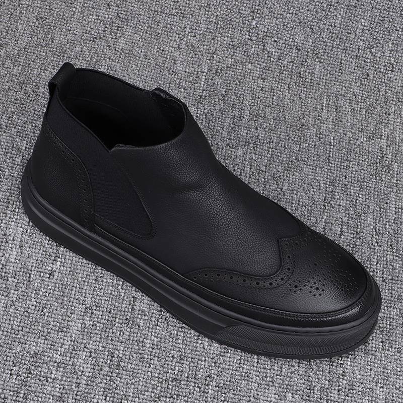 韩国专柜欧洲站真皮时尚男鞋2025秋冬新款高帮鞋英伦风布洛克男靴