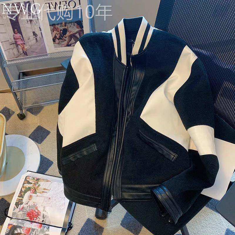 毛呢棒球服男潮牌春秋季2025新款美式痞帅宽松棉衣外套男休闲 夹