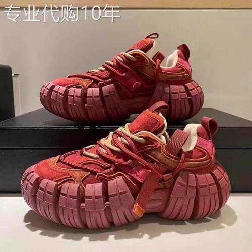 【高品质】欧洲站老爹鞋男鞋2026新款港风做旧厚底增高坦克轮胎鞋