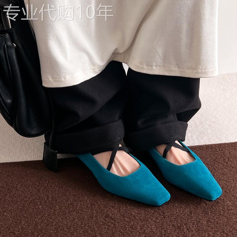 伊顿小姐!ins博主风交叉玛丽珍鞋磨砂波点单鞋方头马毛平底鞋女