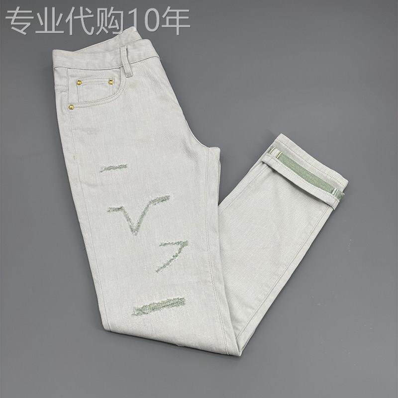 高端潮牌白色牛仔裤男2026夏季新款修身小脚弹力时尚休闲刮烂长裤