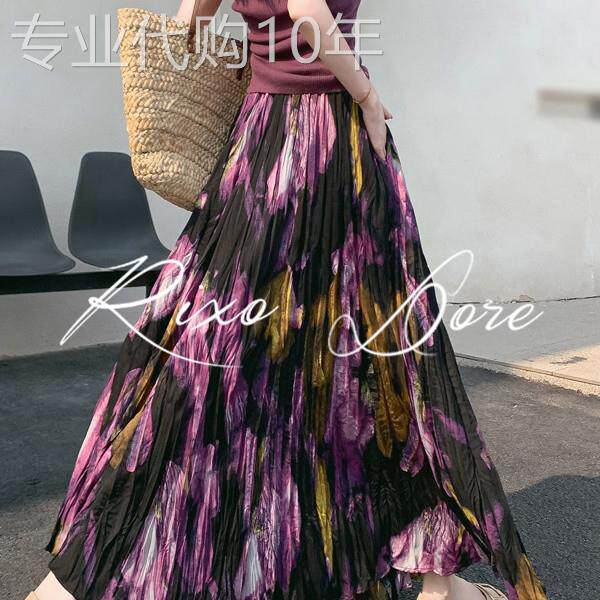 RIXO DORE法式不规则半身裙度假裙女新款褶皱印花碎花大裙摆长裙