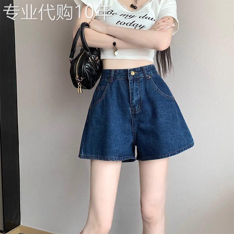 深蓝色牛仔短裤女夏季2026年新款a字高腰显瘦大尺码休闲宽松阔腿