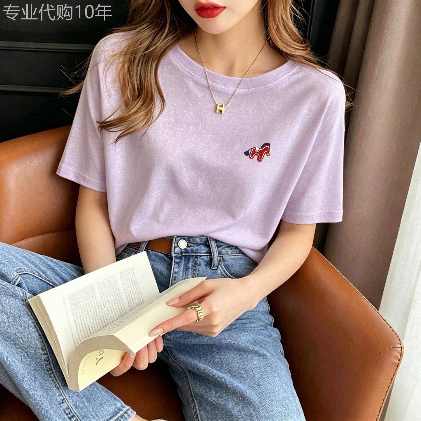 韩国紫色圆领雪花棉短袖t恤女2026夏季火爆时尚百搭可外穿上衣