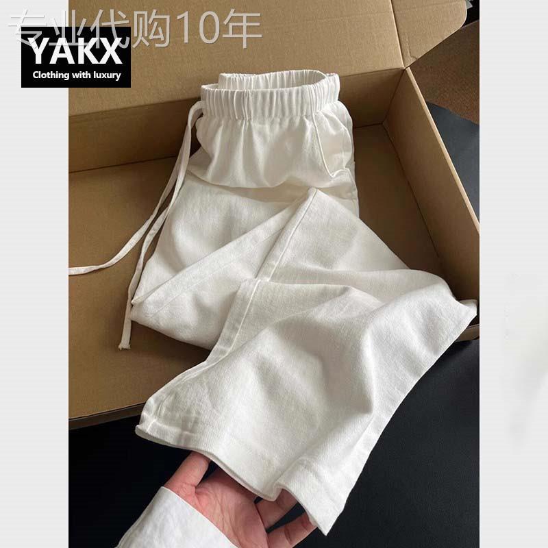 高端白色冰丝棉麻休闲 裤男士夏季薄款2025新款宽松直筒长裤子男