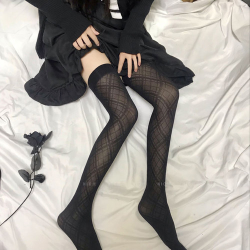 暗纹大菱形格日系小众长筒袜