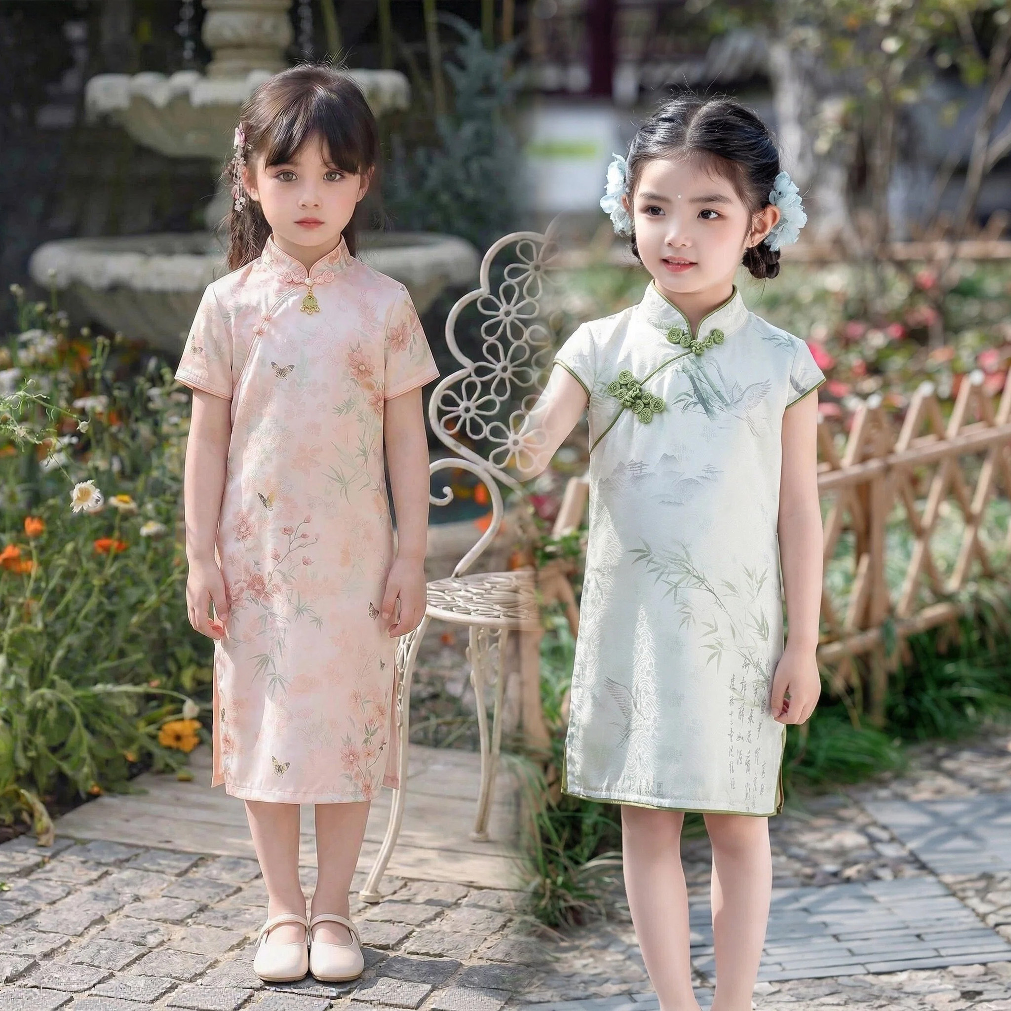 女童夏季短袖旗袍裙送考表演