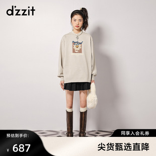 dzzit地素刺绣卫衣秋冬专柜新款 型设计女 宽松版 复古运动套头衫