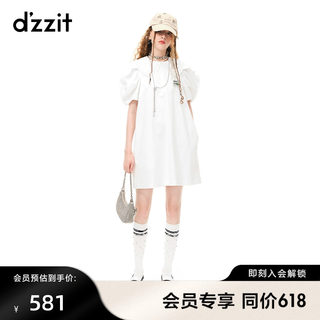 dzzit地素连衣裙春夏专柜新款甜酷少女泡泡袖娃娃领设计
