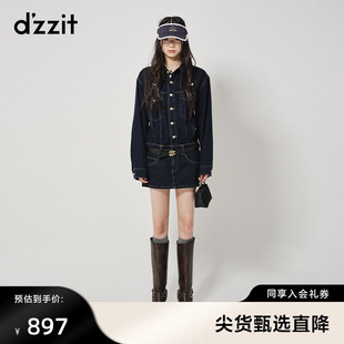 深蓝色高街潮流设计感小众女 dzzit地素牛仔连体短裤 春秋专柜新款