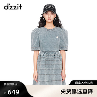 牛仔裙蛋糕连衣裙女 dzzit地素春秋甜酷少女泡泡袖