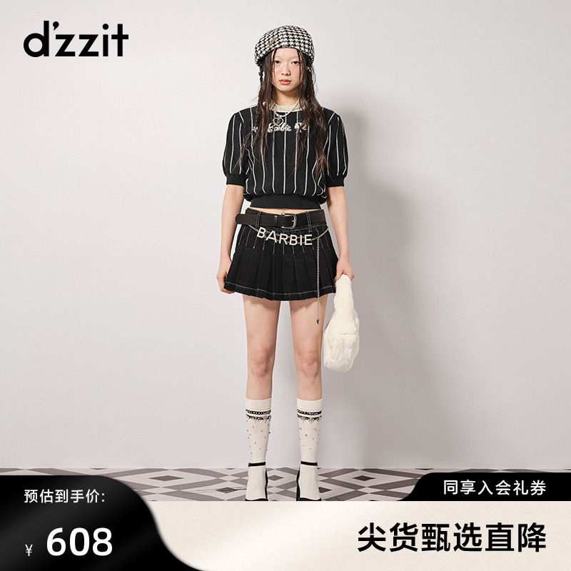 dzzit地素套头针织衫春秋专柜新款芭比系列新品黑白条纹女上衣