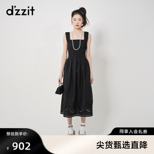 dzzit地素绣花吊带连衣裙春秋专柜新款 复古设计感小黑裙子女 法式