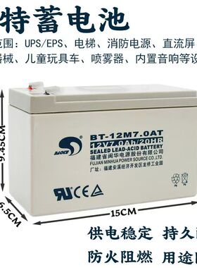 BT-12M7.0AT蓄电池赛特12V7Ah/20HR门禁电梯消防主机UPS12伏7电瓶